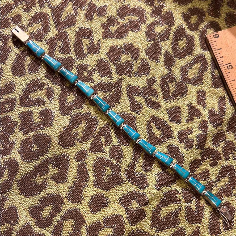 Turquoise and Silver Geometric Bracelet signed